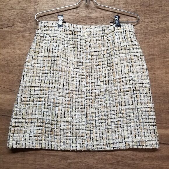 Ann Taylor LOFT Wmns Pencil Skirt Sz 4 Ivory Gold Tweed Pockets Academia Office - Picture 8 of 11